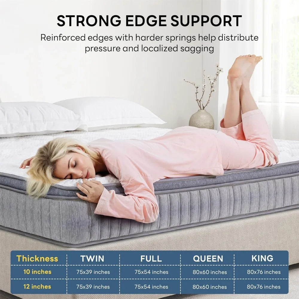 Ljustra 10 Inch Queen Size Mattress Gel Memory Foam Hybrid Bed