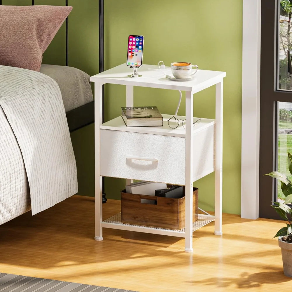 Nightstands Set of 2 with Charging Station LED Light Strip Modern Style