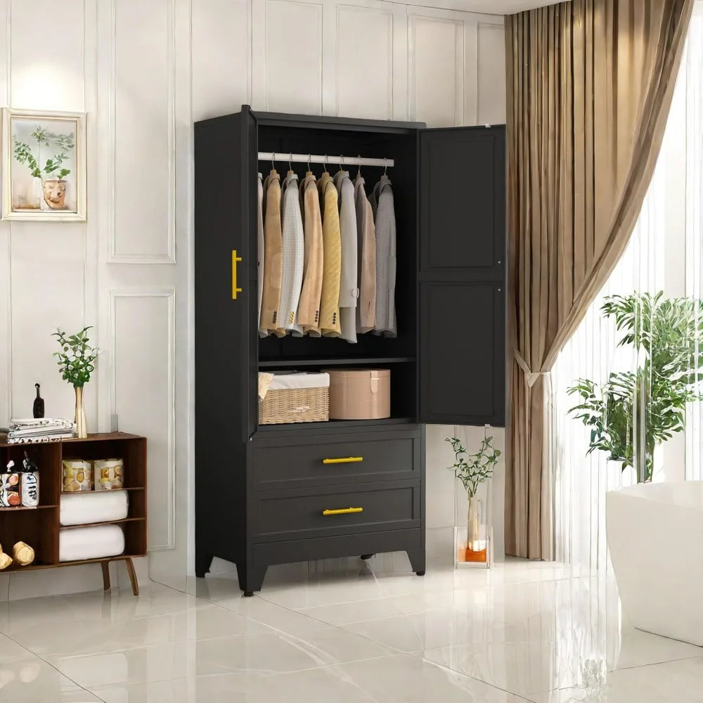 Metal Armoire Wardrobe Closet 71 Inch Storage Cabinet with Drawers