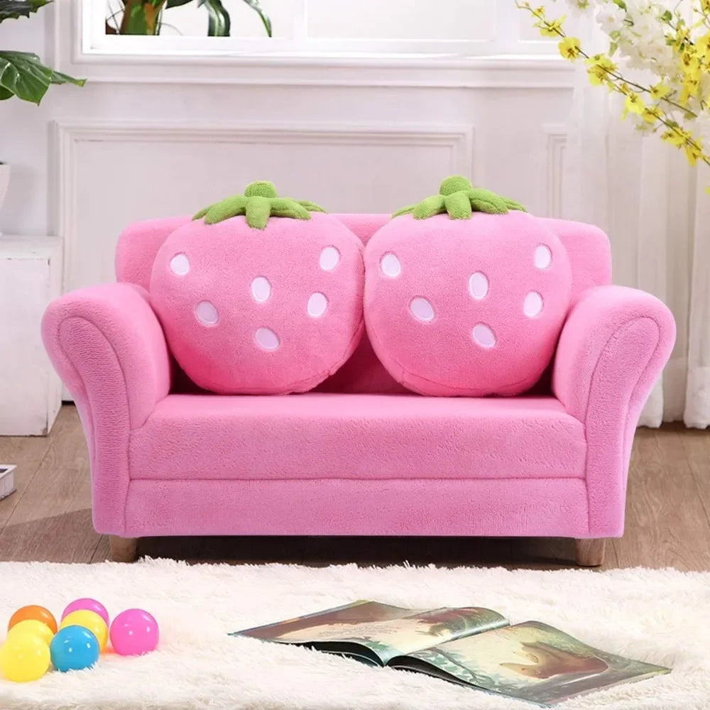 Ljustra Double Seat Sofa with Strawberry Pillows for Kids Room