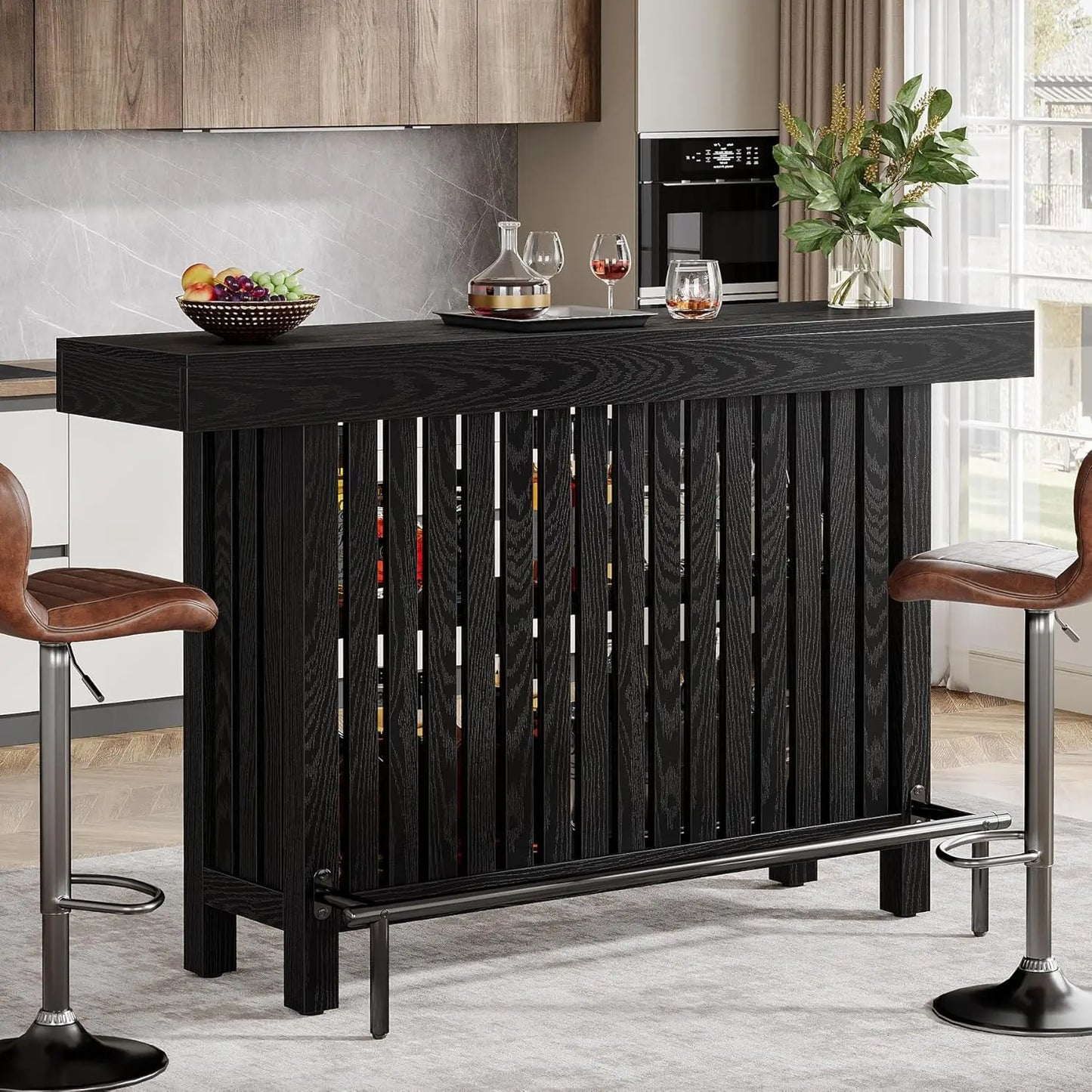 Large Home Bar Unit 2-Tier Mini Bar Table Modern Coffee Bar Cabinet