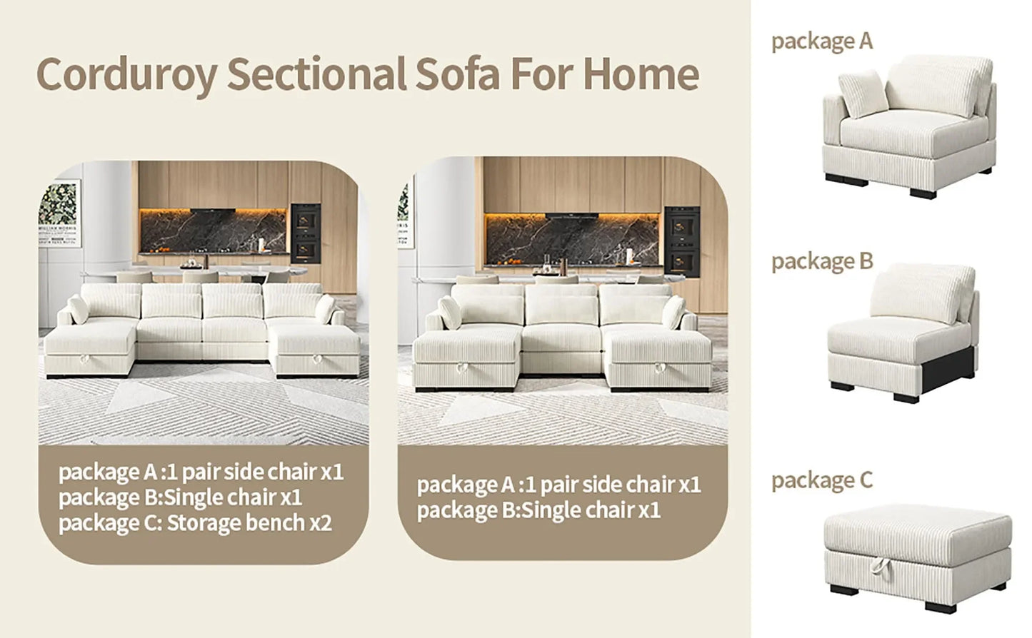 Corduroy Modular Sectional Sofa Modern Cloud Couch Living Room Furniture