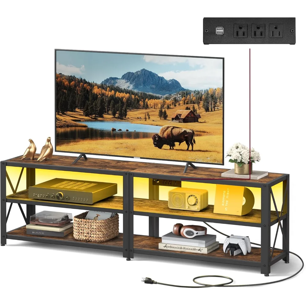 TV Stand with LED Lights and Power Outlets for 65 Inch TVs