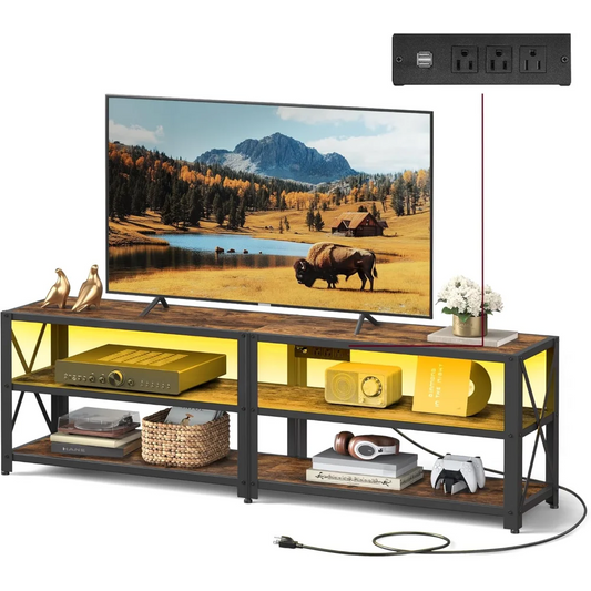 TV Stand with LED Lights and Power Outlets for 65 Inch TVs