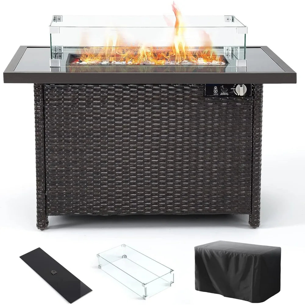 Ljustra 50000 BTU Outdoor Fire Pit Table with Glass Wind Guard 41 Inch