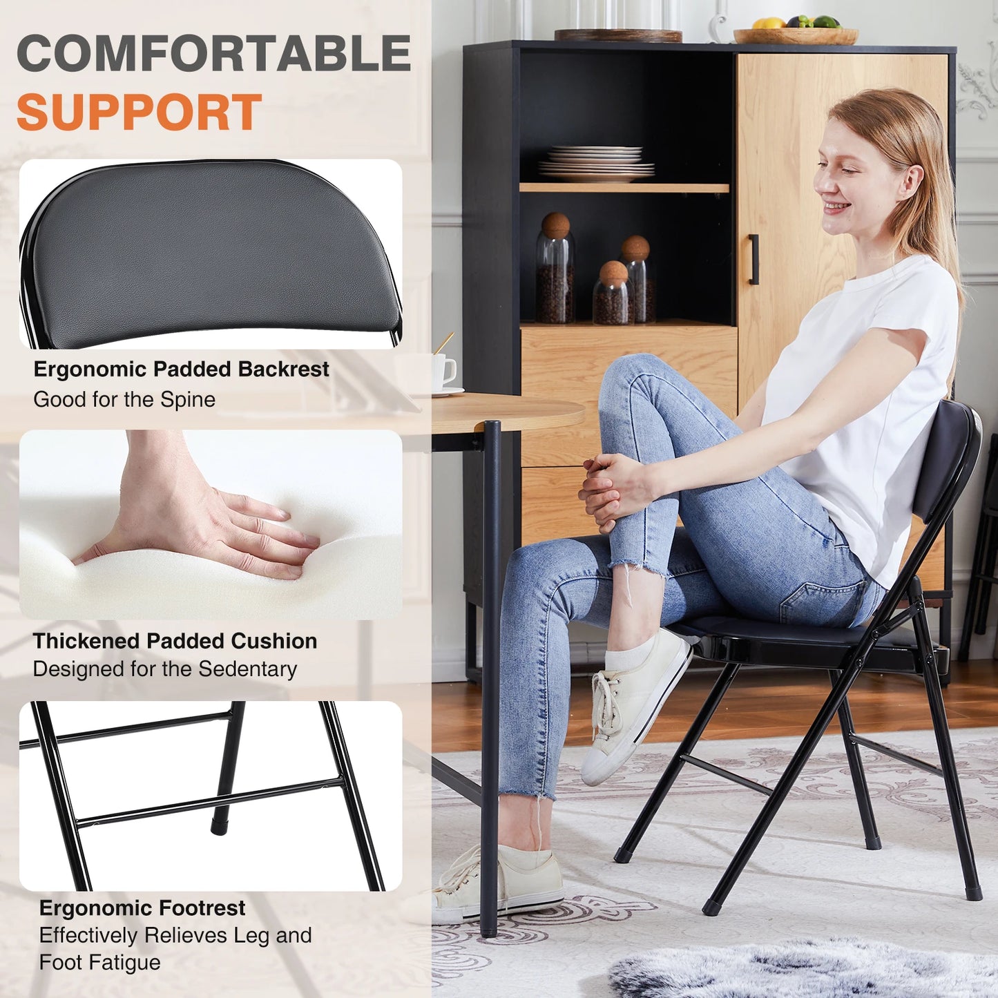 Ljustra Leather Padded Folding Chairs 4 Pack Sturdy Metal Living Room