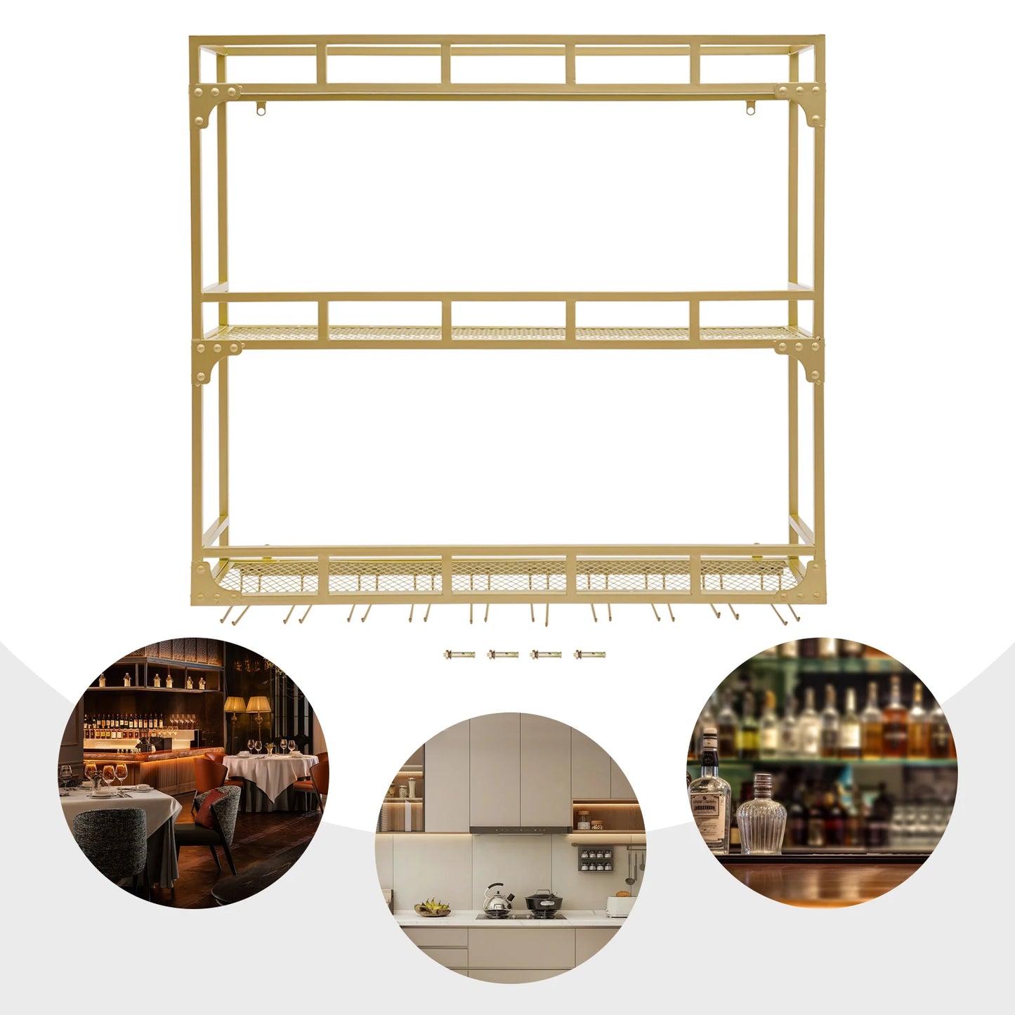 Luxury Wall Mounted 3-Tier Iron Wine Rack Holds 220lbs for Decor