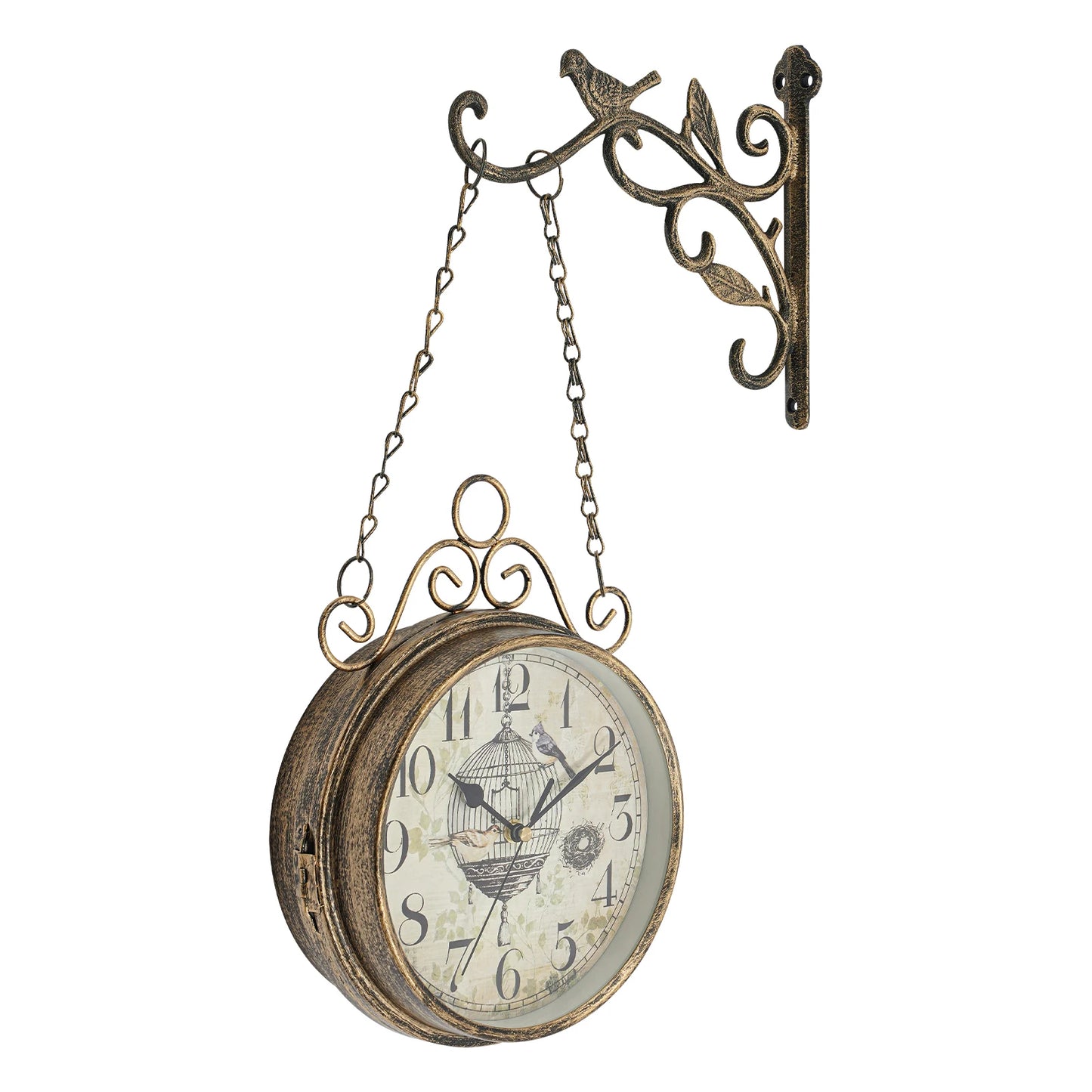 Double Sided Iron Wall Clock Vintage Round Design for Living Room Decor