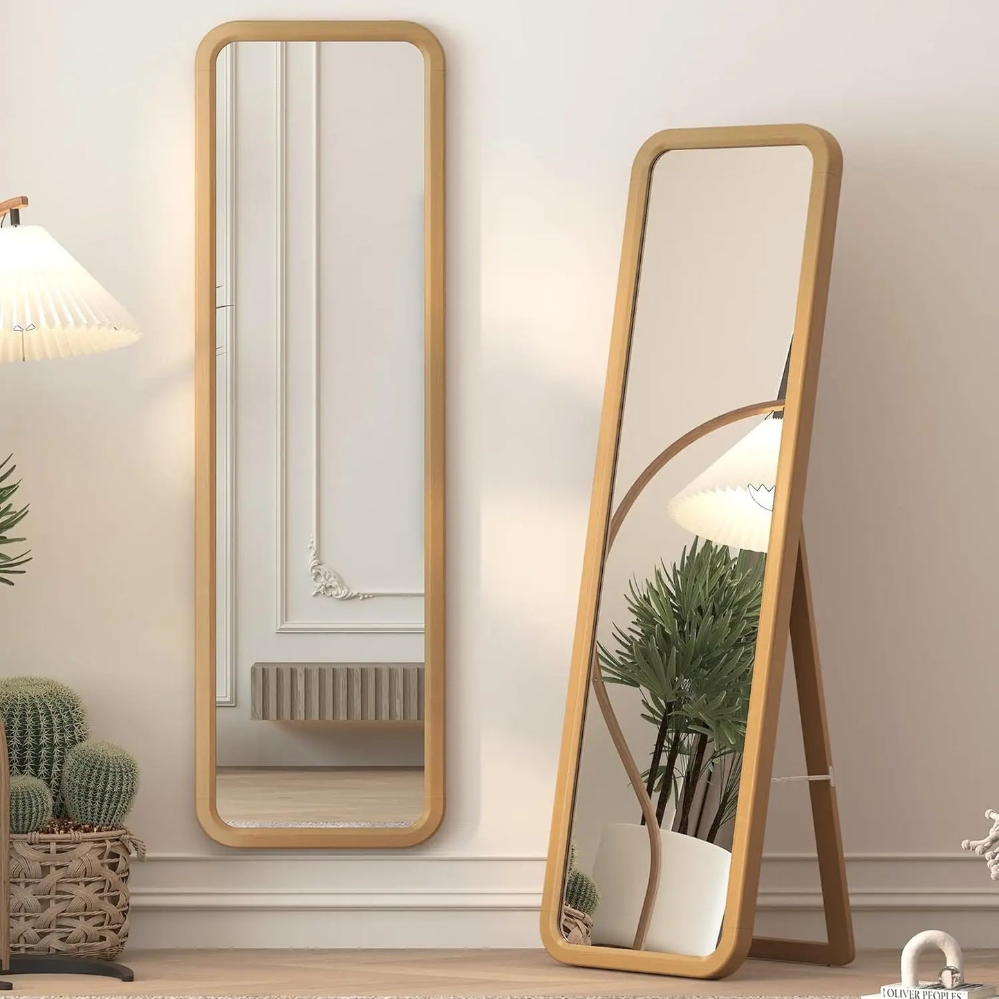 Wooden Full-Length Mirror 63"x18" Solid Wood Frame Floor Wall Mounted