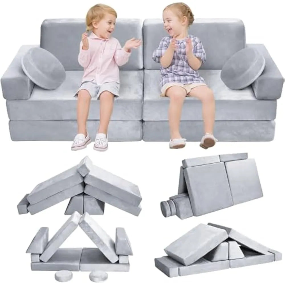 Modular Kids Play Couch 10PC Sofa Set Glow in Dark Foam Fort w/ Washable Cover