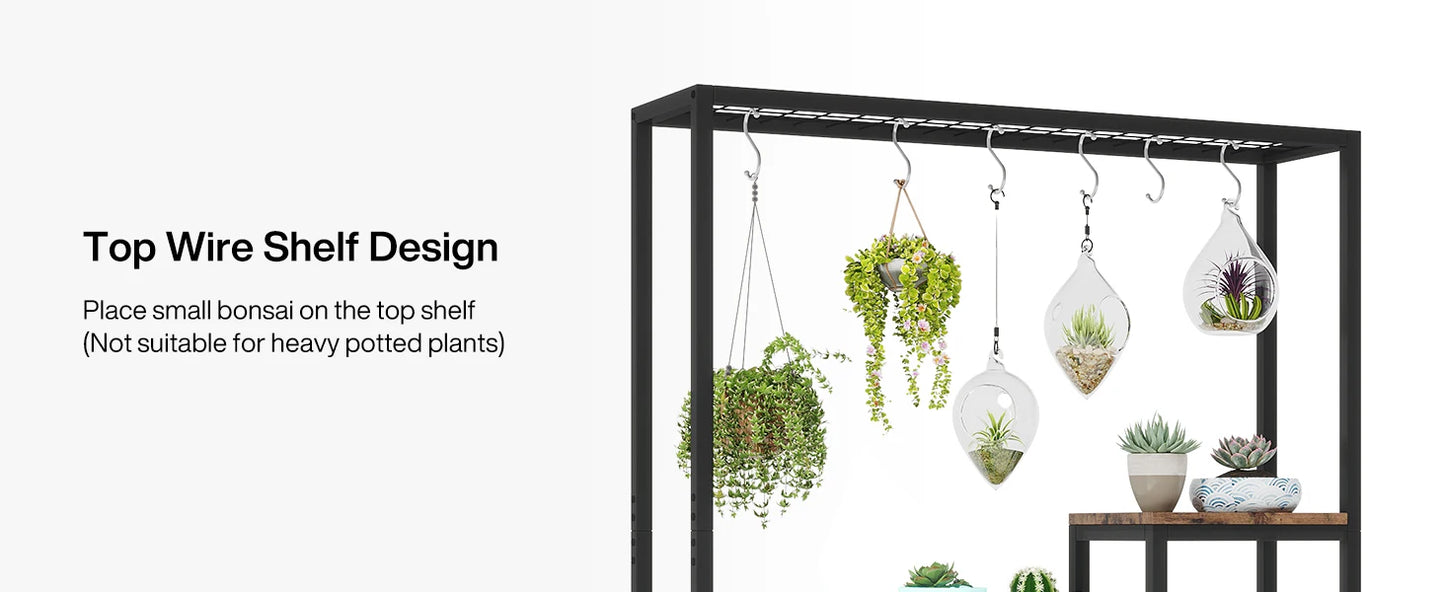 Ljustra 5 Tier Tall Indoor Plant Stand Shelf with Hanging Hooks