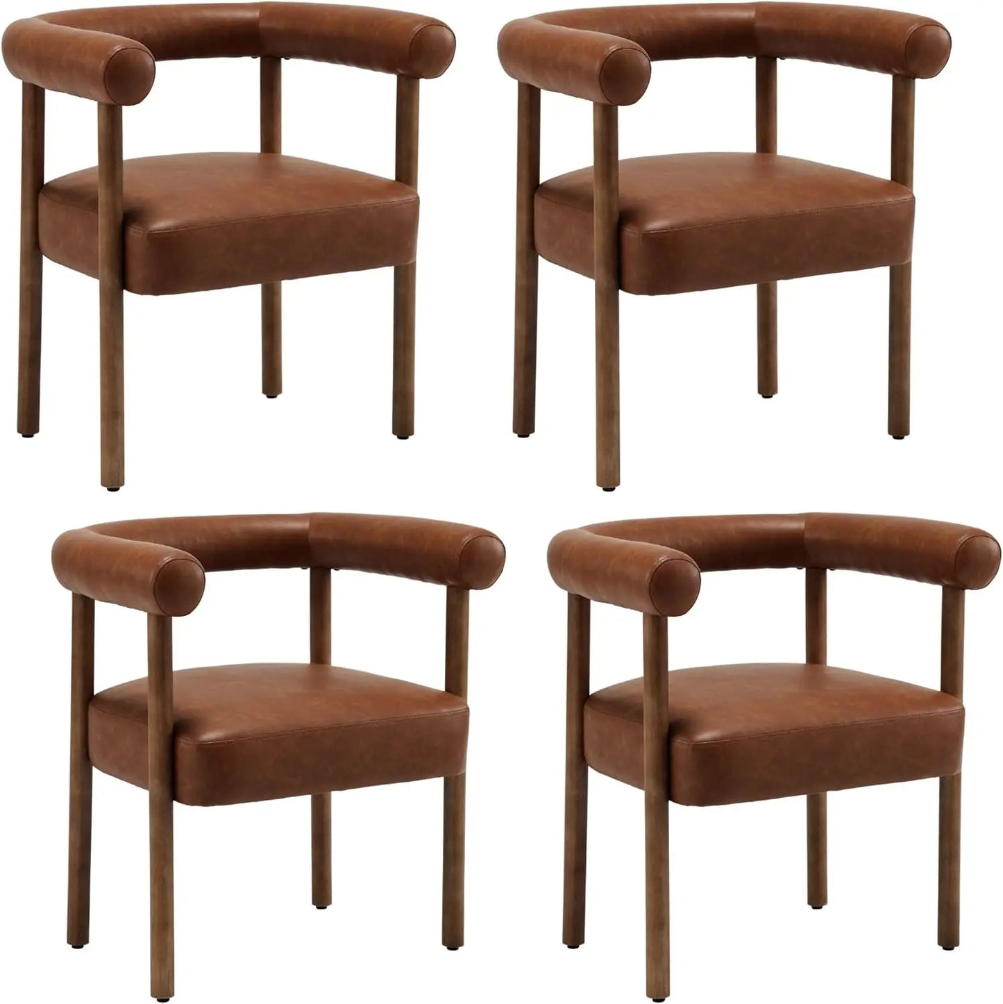 Mid-Century Modern Dining Chairs Set of 4 Upholstered Armrest Chairs