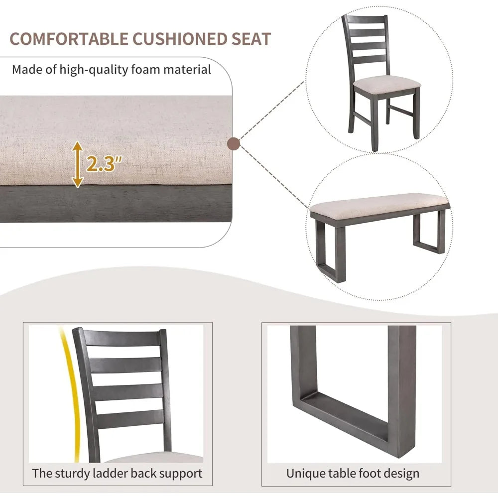 Ljustra 6 Piece Dining Table Set with Rectangular Table 4 Chairs Bench