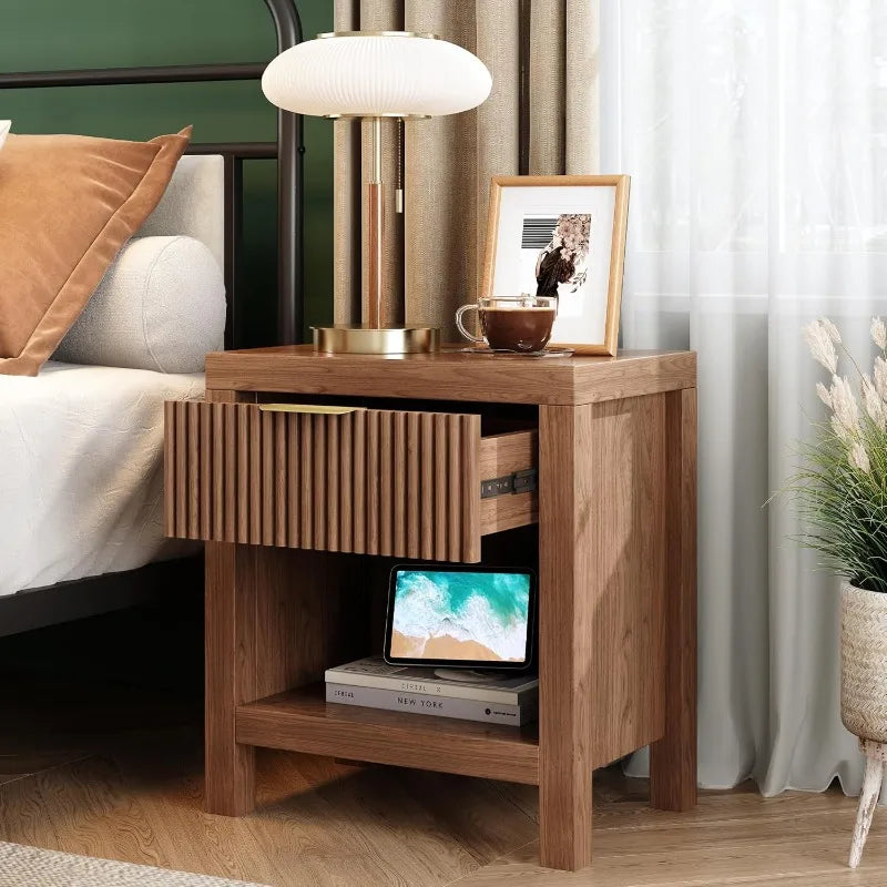 Nightstand Set of 2 Modern Bedside Table with Storage Fluted Cabinet