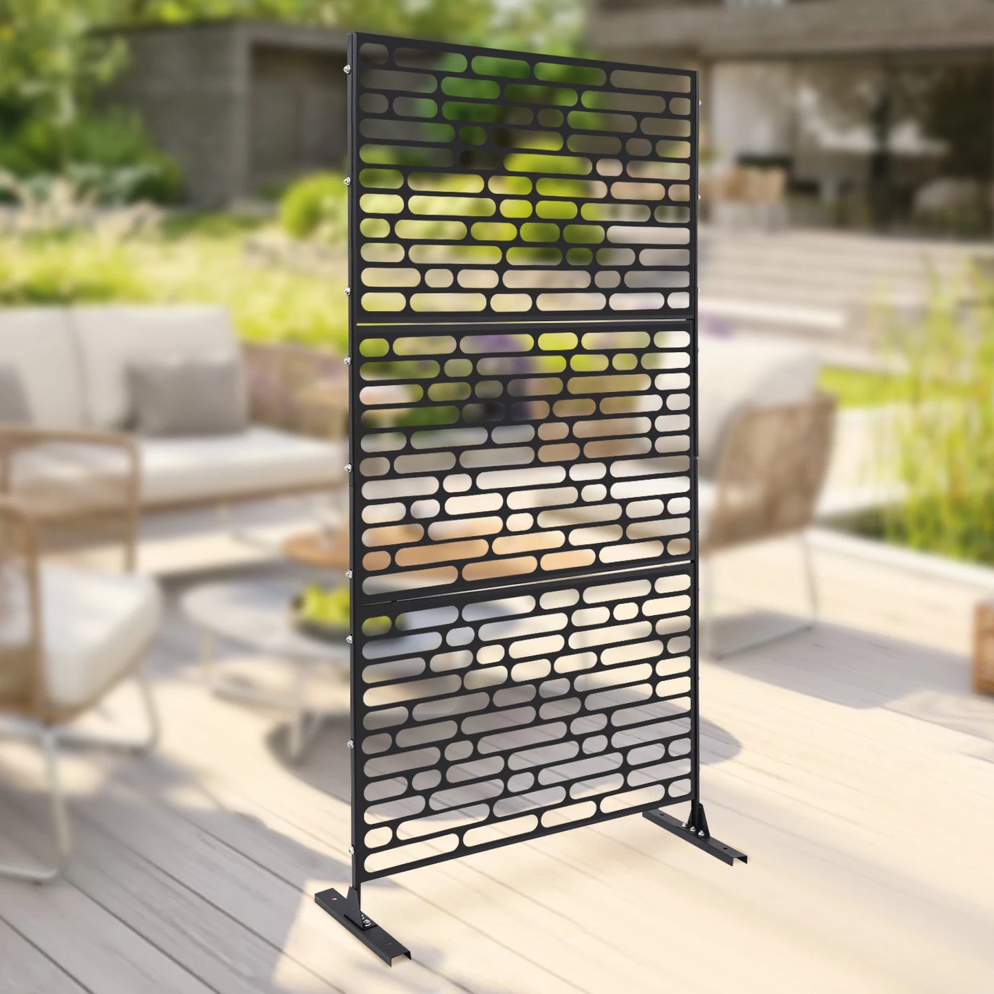 3-Panel Privacy Screen Freestanding Steel Fence Indoor Outdoor Decor