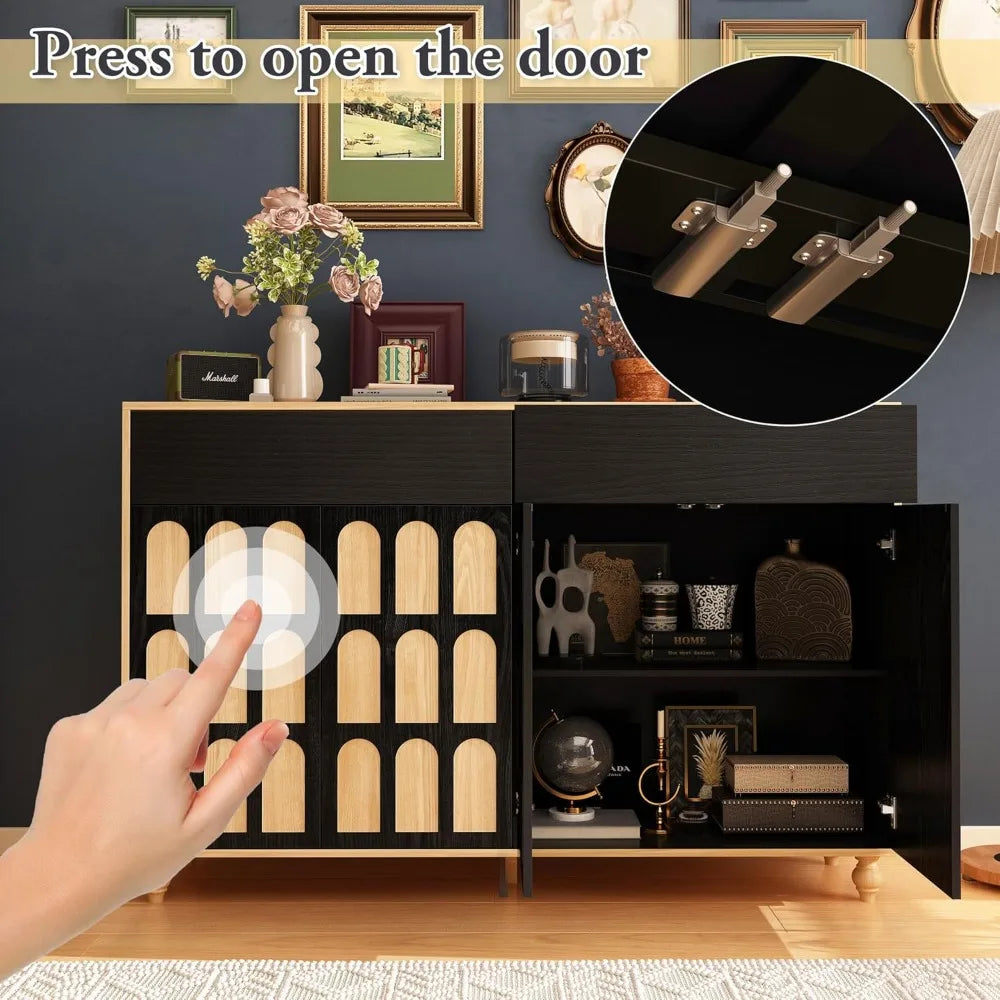 59 Inch Farmhouse Sideboard Buffet Cabinet with 4 Doors and Storage