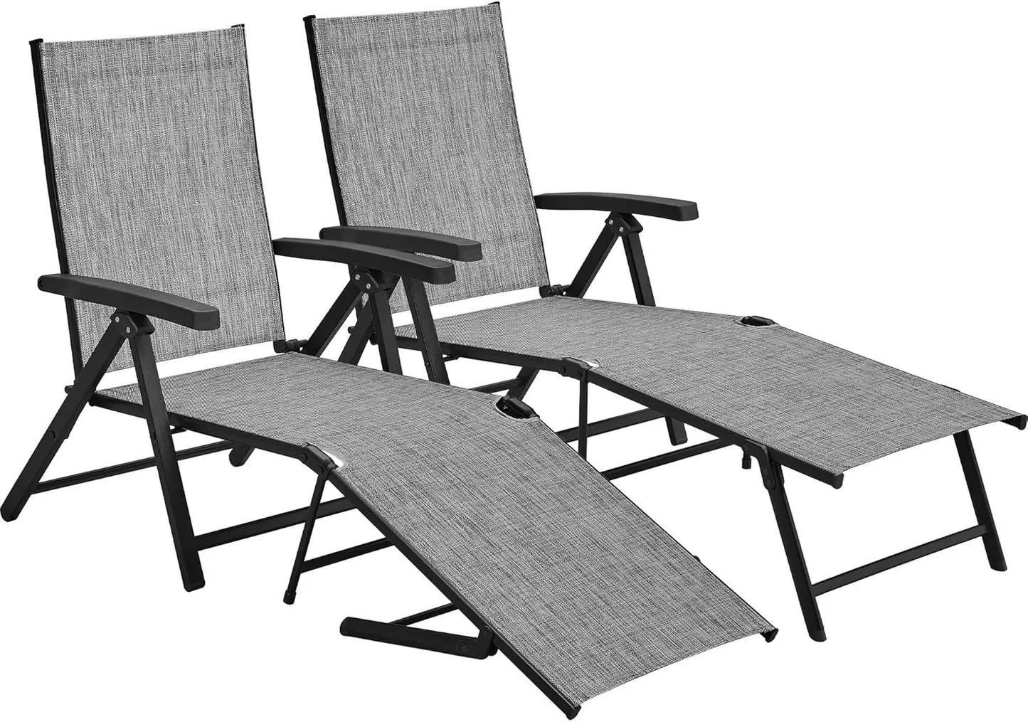 Outdoor Folding Chaise Lounge Set 2 Adjustable Reclining Chairs
