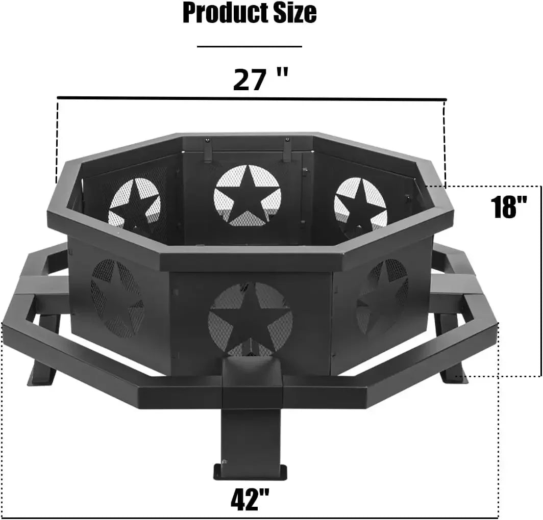 42 Inch Octagonal Fire Pit Outdoor Wood Burning Heavy Duty Firepit