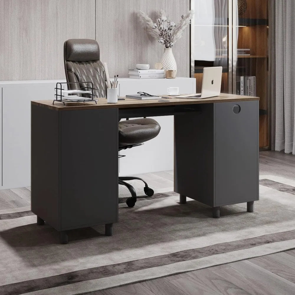 Modern Venice Computer Office Desk with Storage Cabinet and Drawers