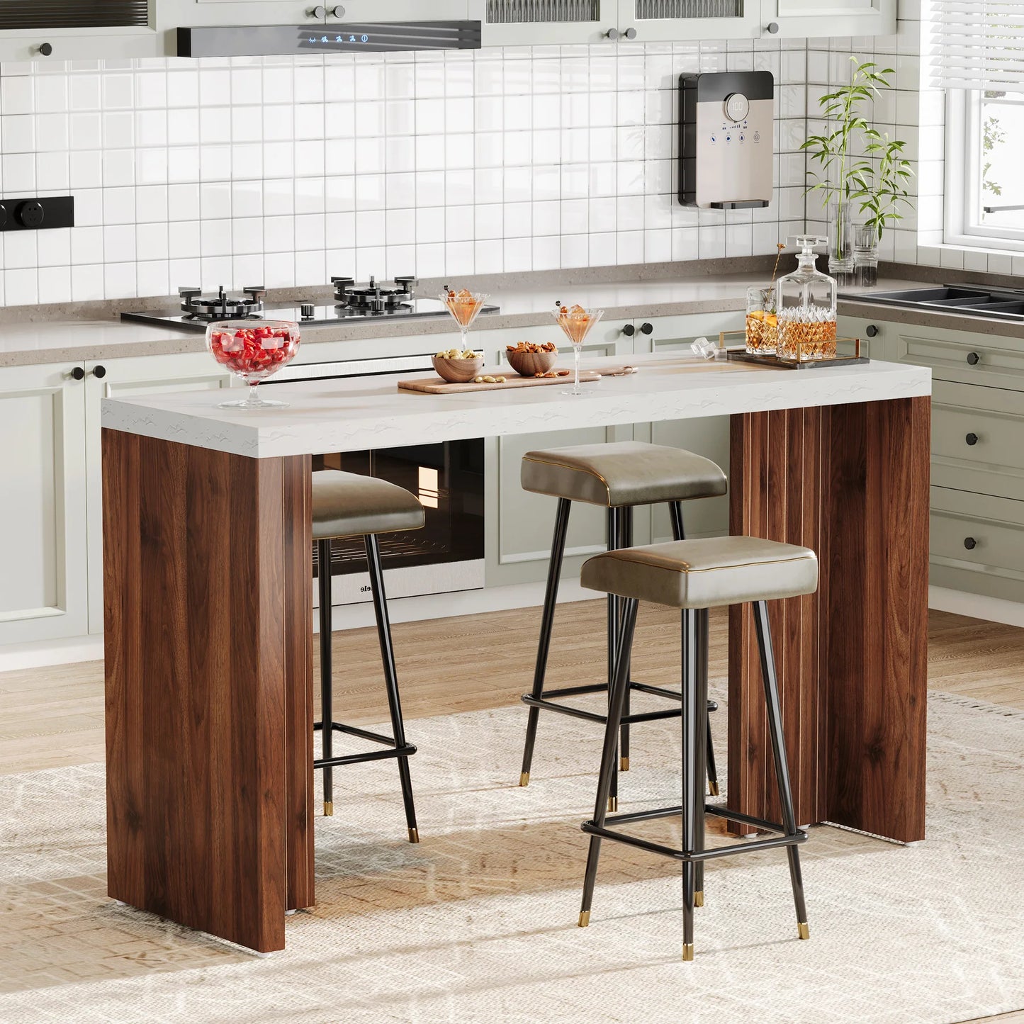 Tribesigns 55 Inch Bar Table Modern Mini Bar with Faux Marble Top