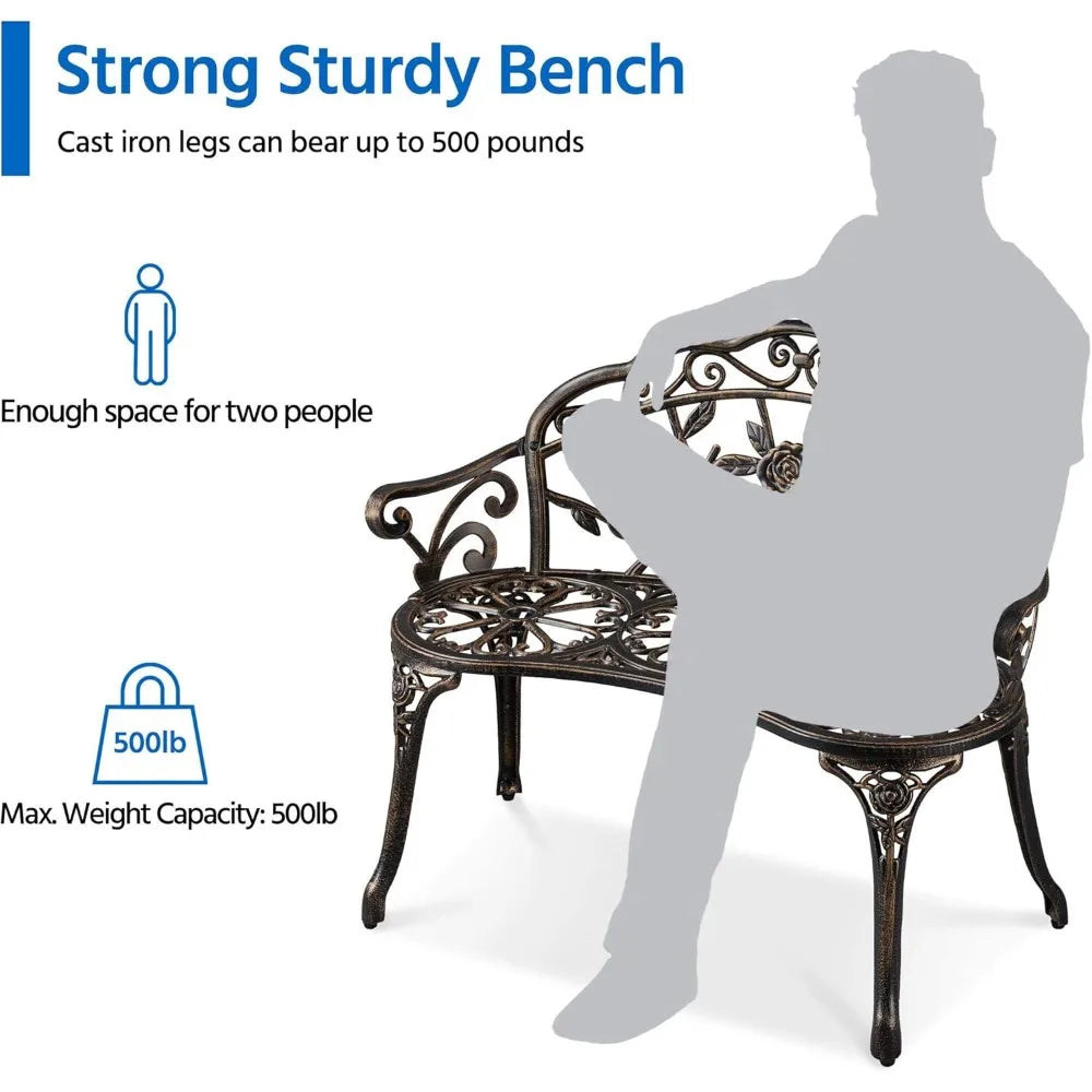 Ljustra Vintage Outdoor Garden Bench Metal Rose Design Patio Furniture