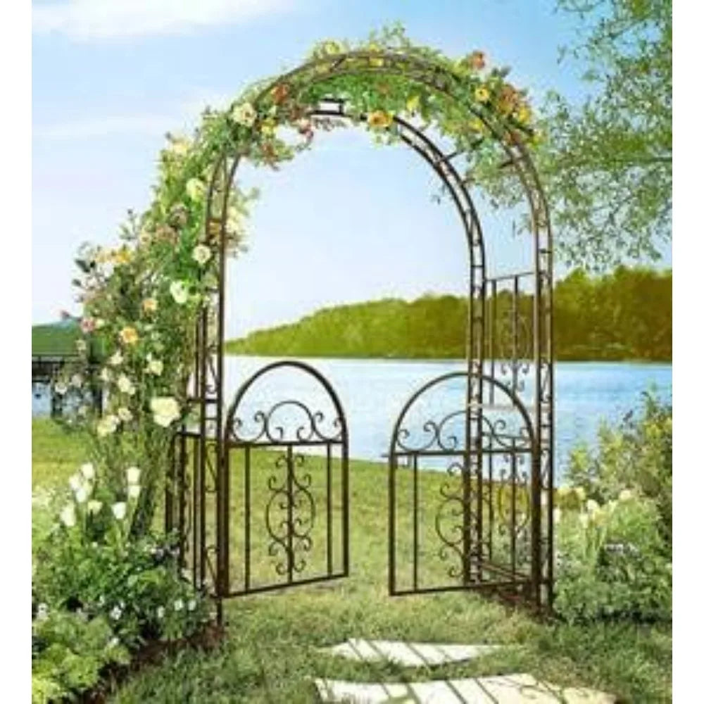 Arch Metal Outdoor Garden Arbor Double Gate 84 Inch Height 53 Inch Width