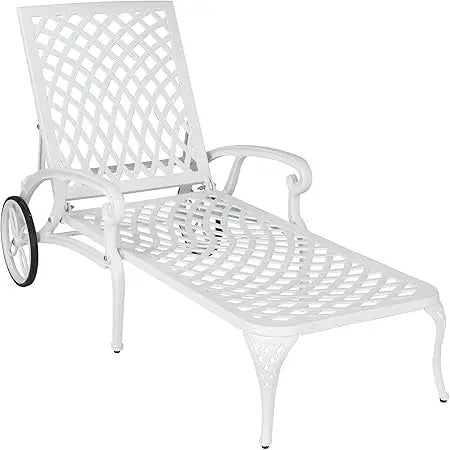 Cast Aluminum Outdoor Chaise Lounge Chair Adjustable Backrest Wheels