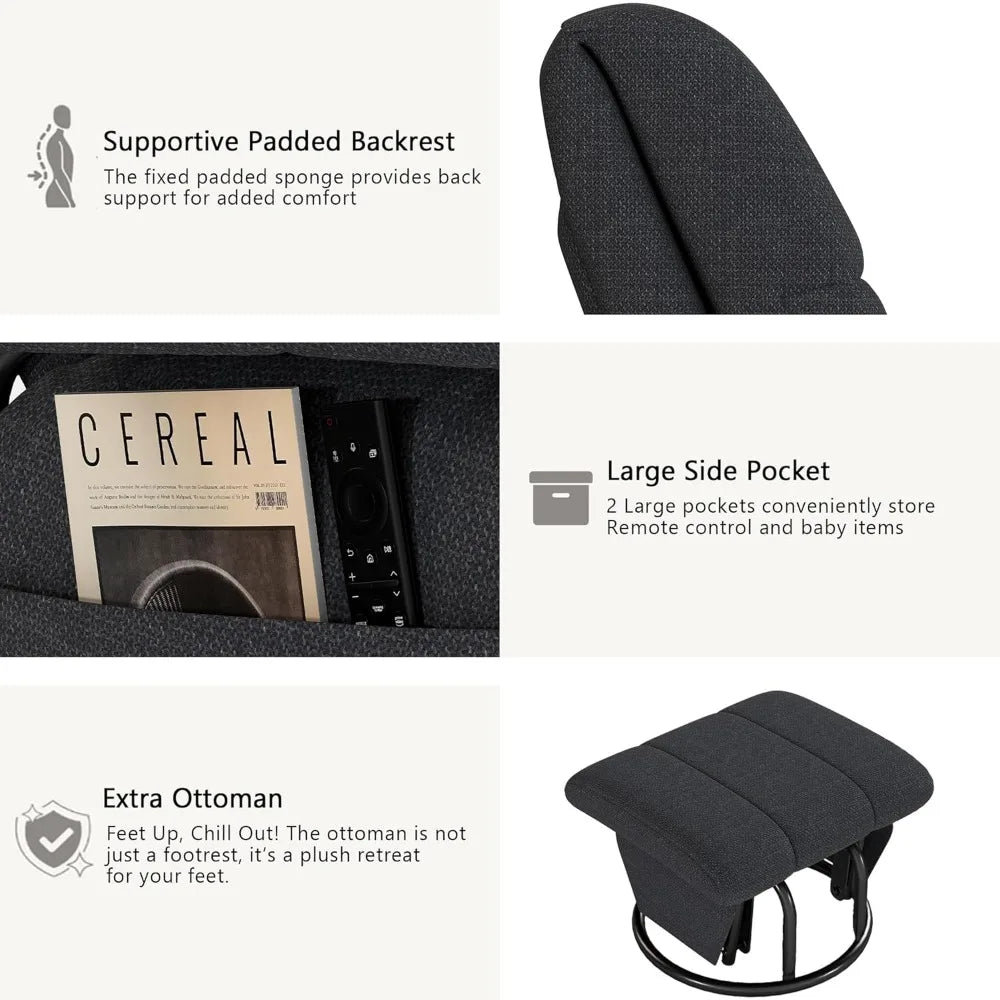 360 Swivel Glider Recliner with Ottoman Indoor Rocking Chair