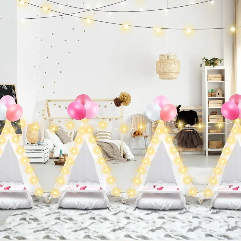 6 Pack Kids Sleepover Teepee Tent Indoor Play Tent with Mattress Sheet