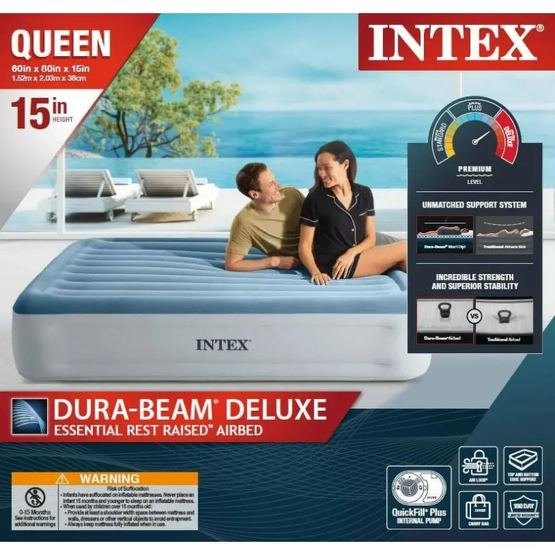 Ljustra Queen 15 Inch Airbed Mattress with Built in Pump Dura-Beam