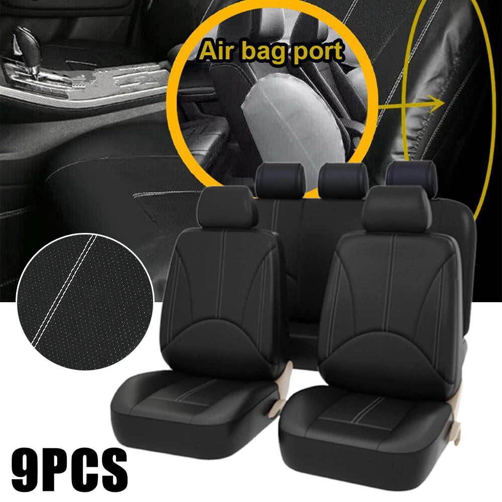 SEAMETAL 5-Seat Car Seat Cover Set Breathable PU Leather Airbag Compatible