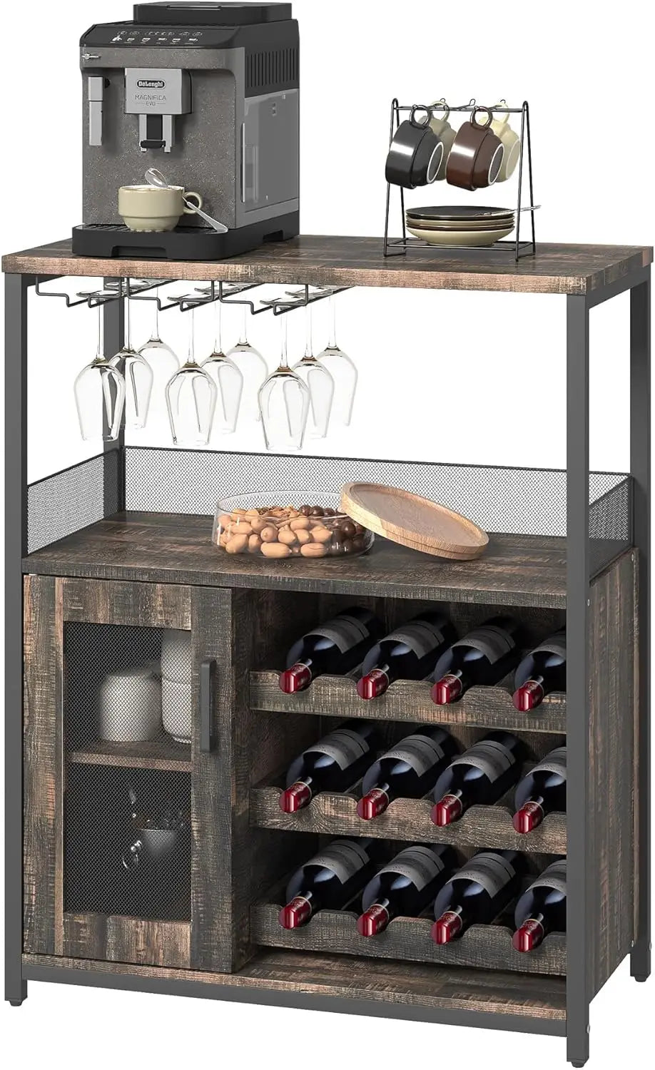 Wine Bar Cabinet with LED Light Kitchen Sideboard Coffee Bar Rack