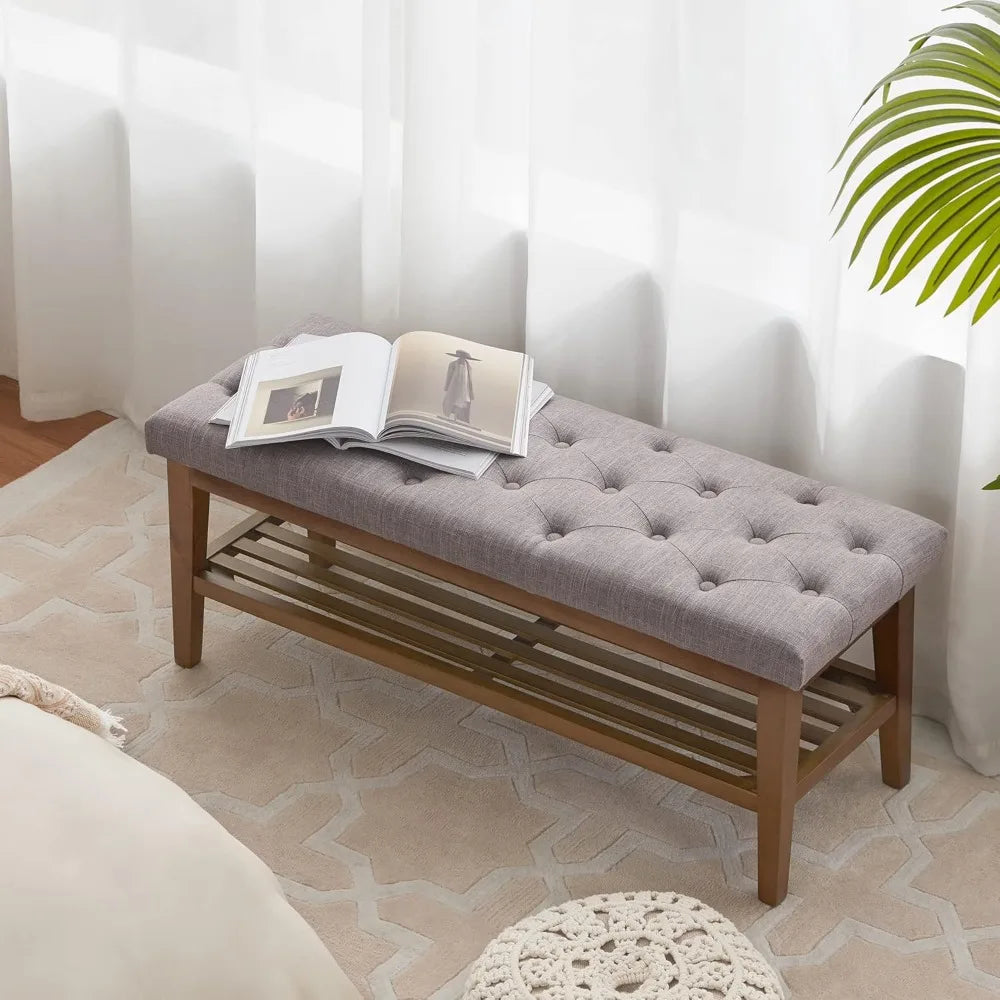 Entryway Shoe Bench Upholstered Ottoman Modern Living Room Storage