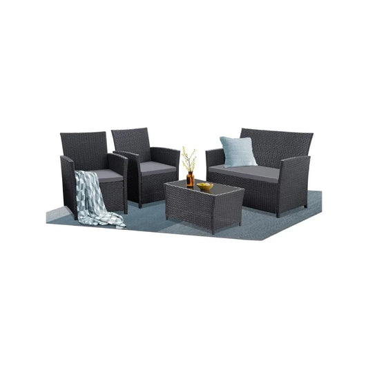 Ljustra 4-Piece Patio Furniture Set Wicker Rattan Sofa Coffee Table