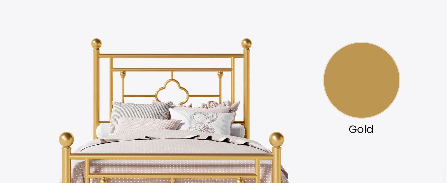 Vintage Twin Size Metal Platform Bed Frame with Headboard and Footboard