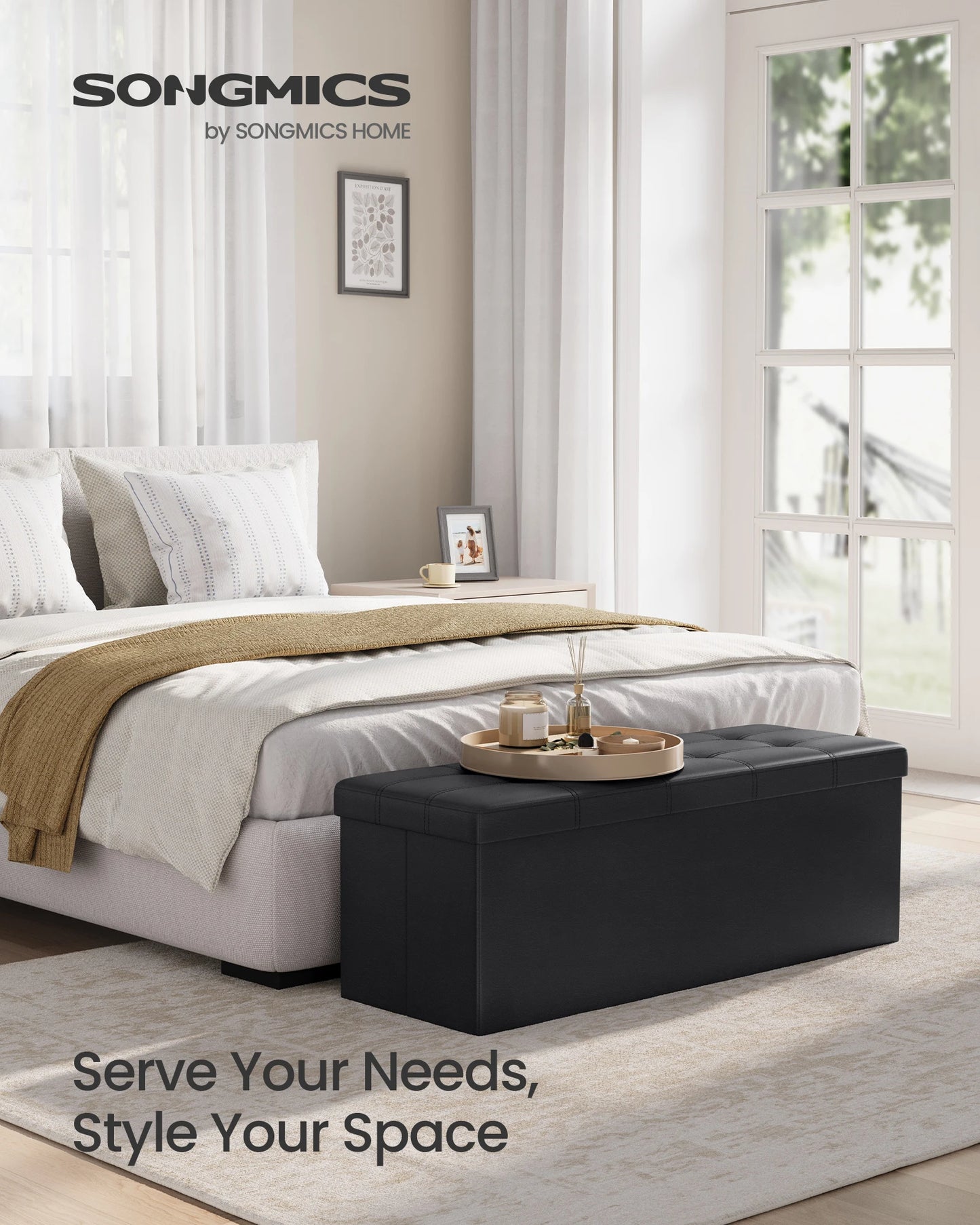 Ljustra 43 Inch Folding Storage Ottoman Bench Coffee Table Faux Leather