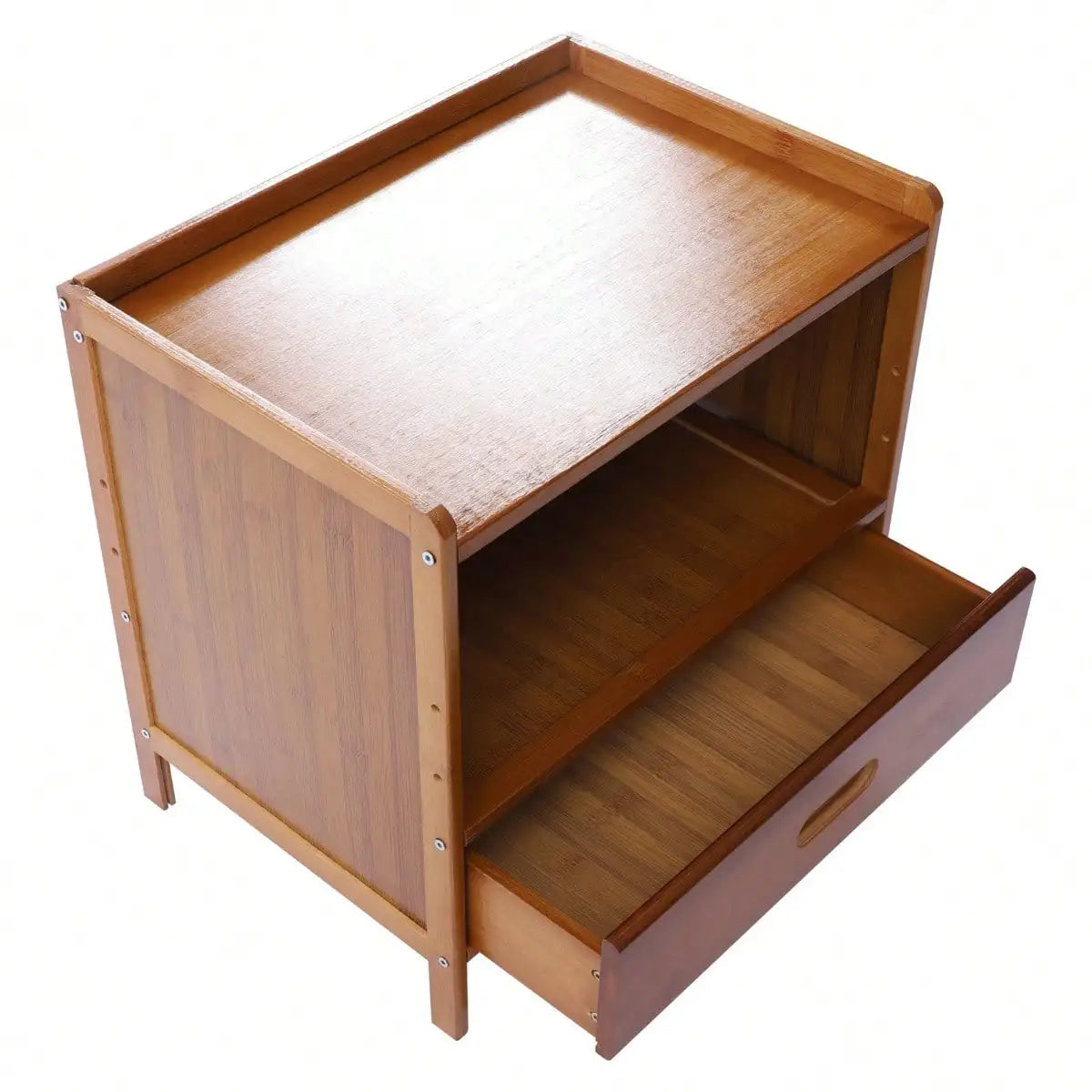 Nightstand With Drawer Open Shelf Bamboo Bedside Table Sofa Side Stand