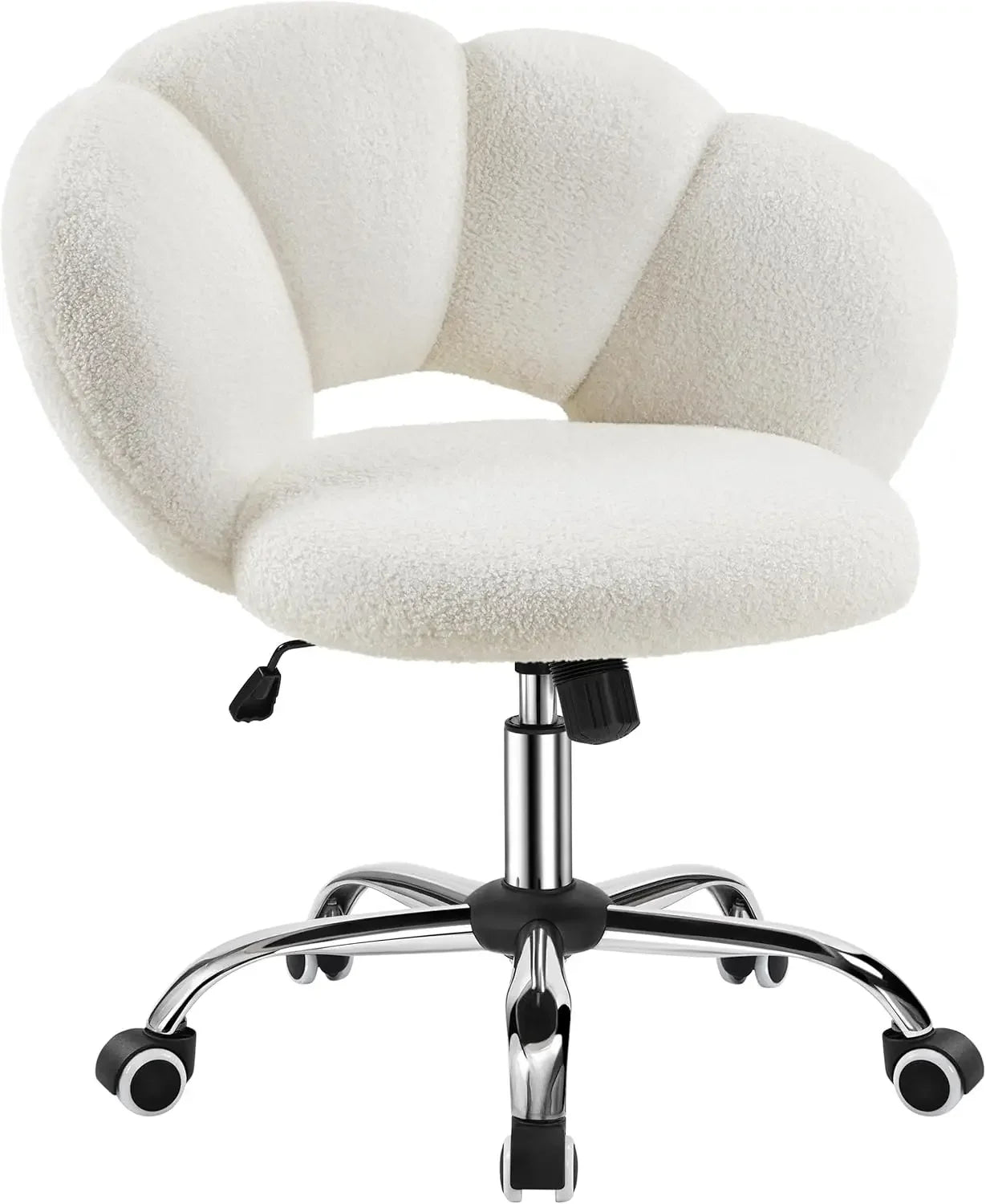 Boucle Upholstered Desk Chair Cloud-Shaped Adjustable Office Chair Rolling Wheels