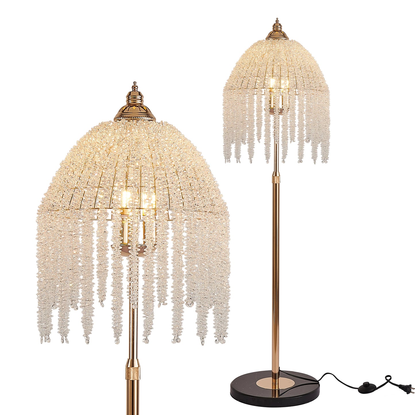 Elegant Crystal Floor Lamp Vintage Waterfall Design Marble Base