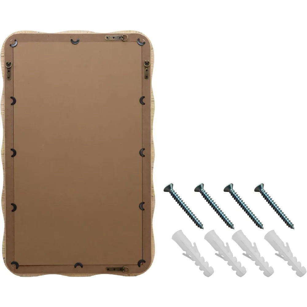 Rattan Wall Mirror Irregular Wave Decorative Mirror for Living Room Bedroom