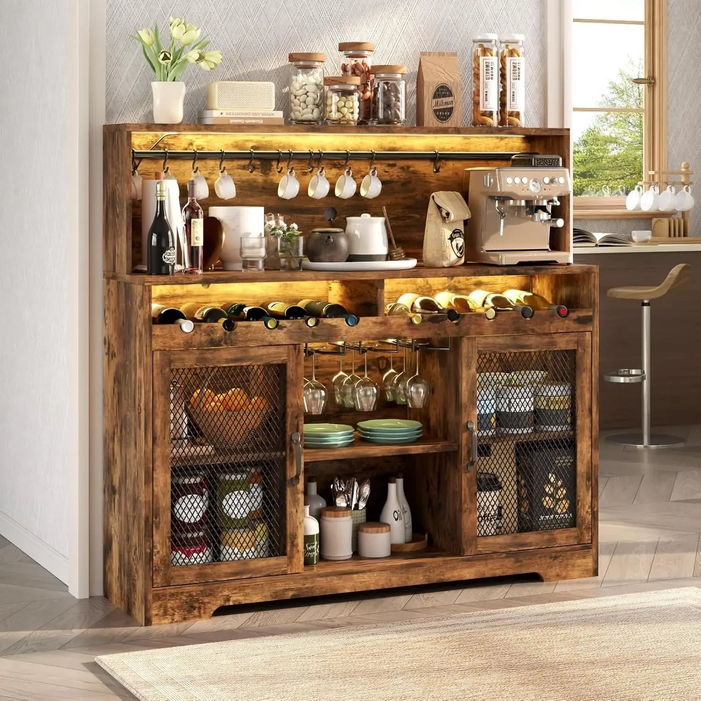 Limited Time Offer Wine Bar Cabinet with LED Light and Storage