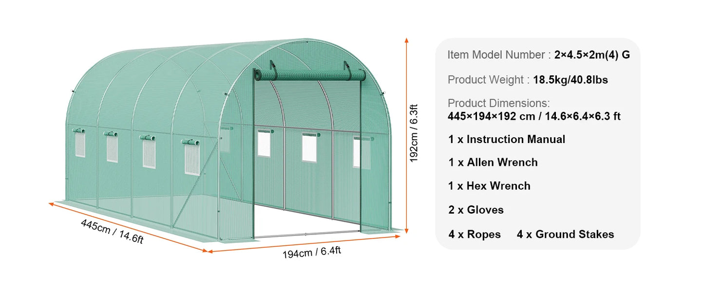 Large Walk-in Tunnel Greenhouse Heavy-Duty PE Cover Steel Frame