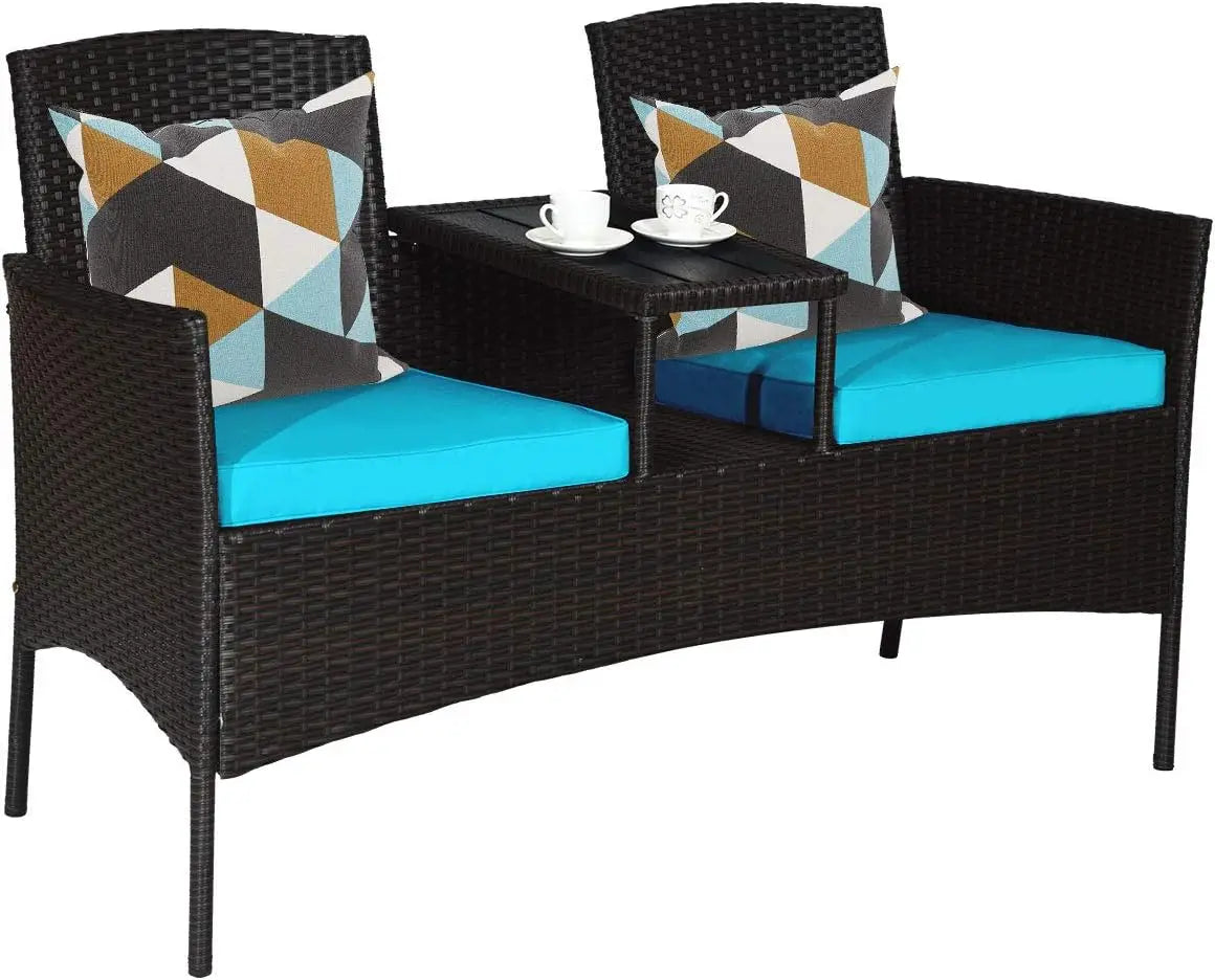 Garden Conversation Furniture Set Modern Rattan Bench with Cushions