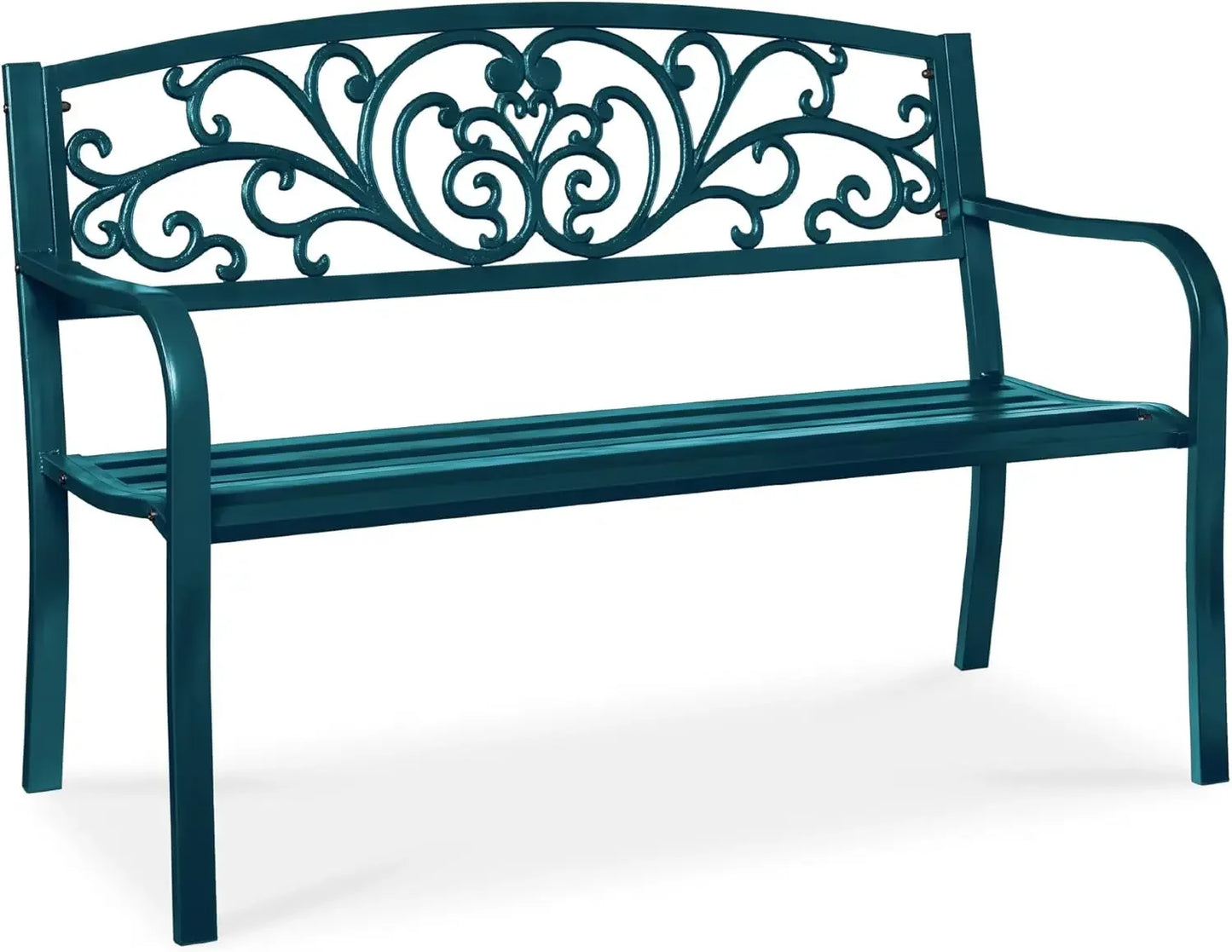 Ljustra Outdoor Steel Garden Bench with Floral Design Backrest