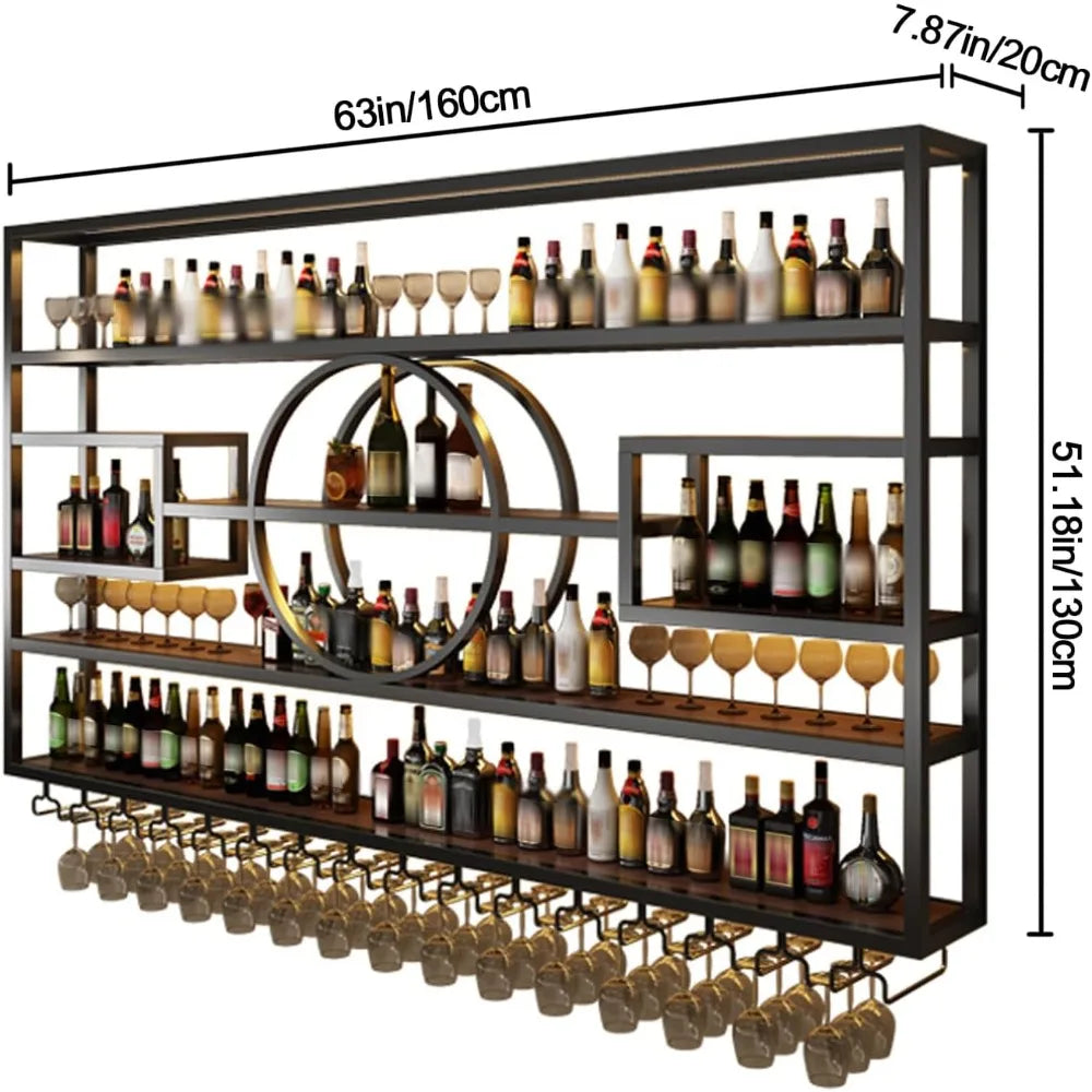 63in Wall Mounted Wine Rack Large Capacity Hanging Display Shelf