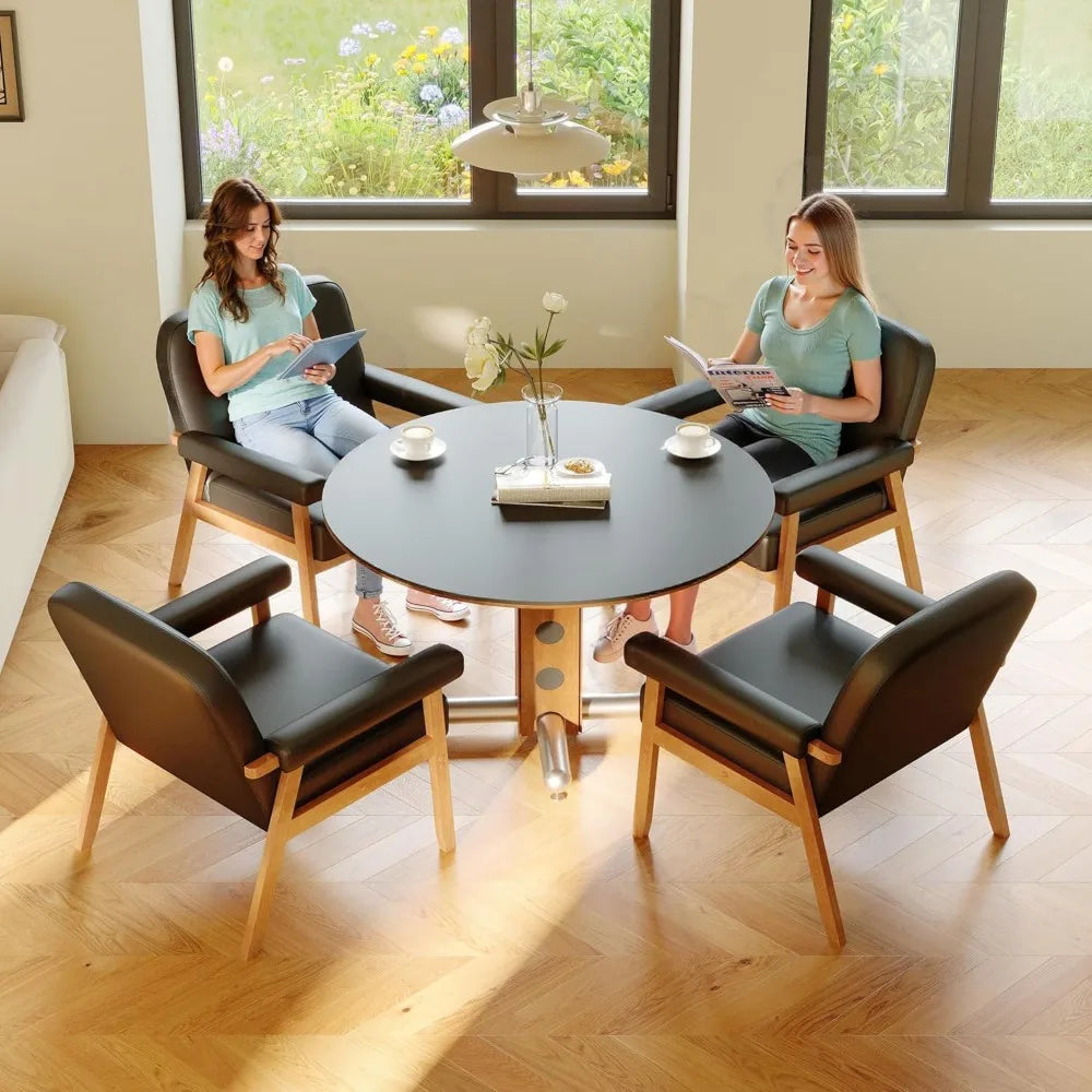 Black Leather Accent Chairs Mid Century Modern Set of 2 for Office Living