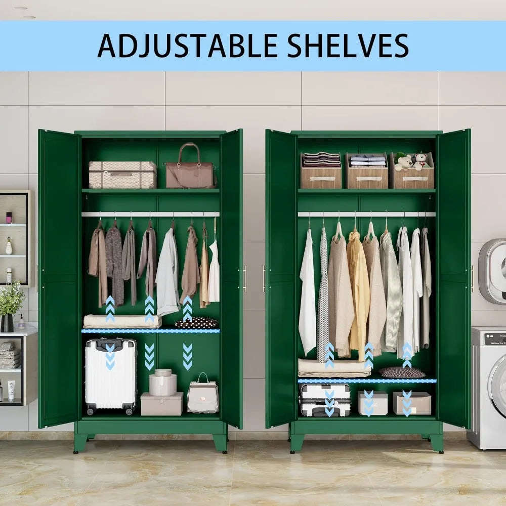 71 Inch Metal Armoire Wardrobe Closet Steel Storage Cabinet with Shelves