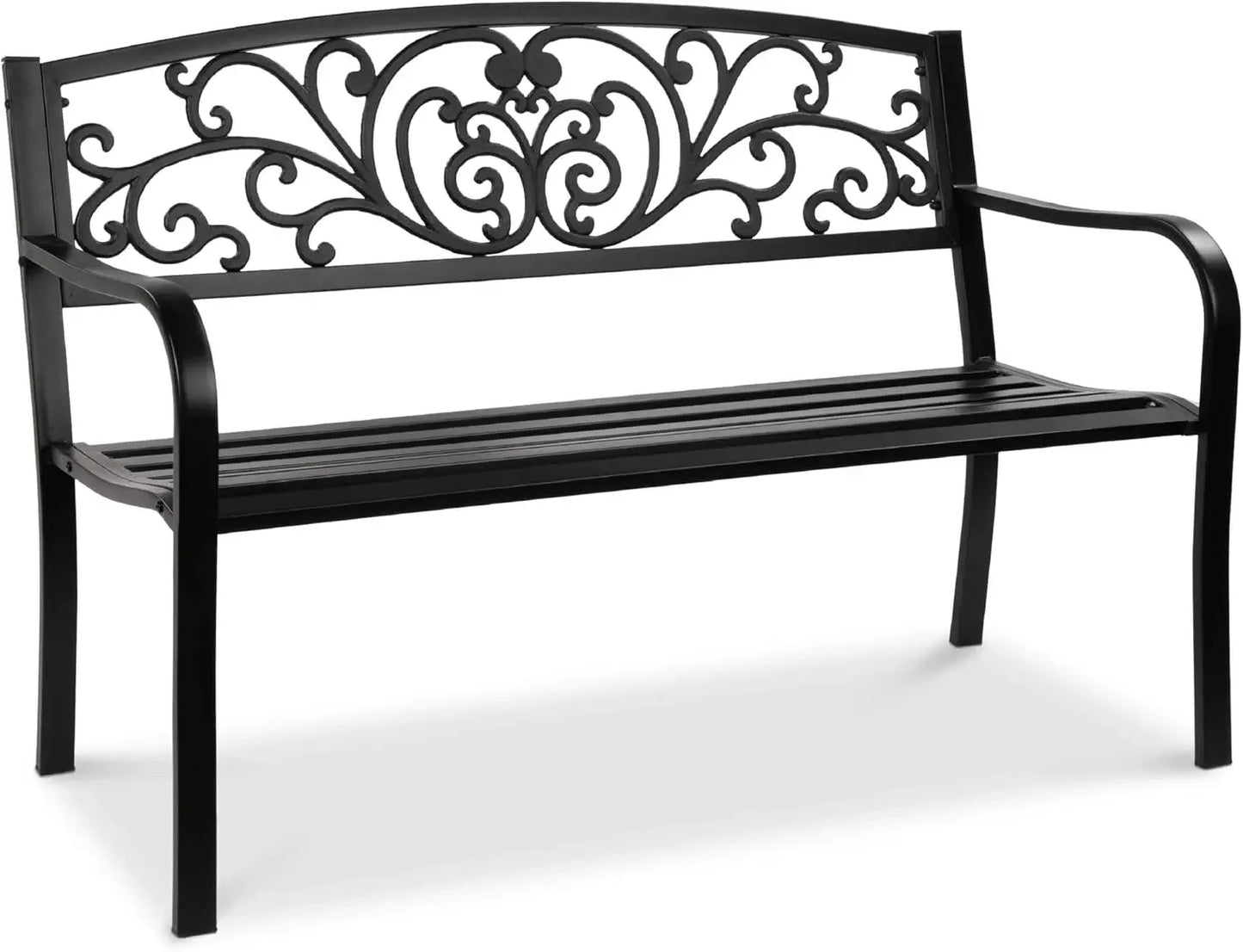 Ljustra Outdoor Steel Garden Bench with Floral Design Backrest