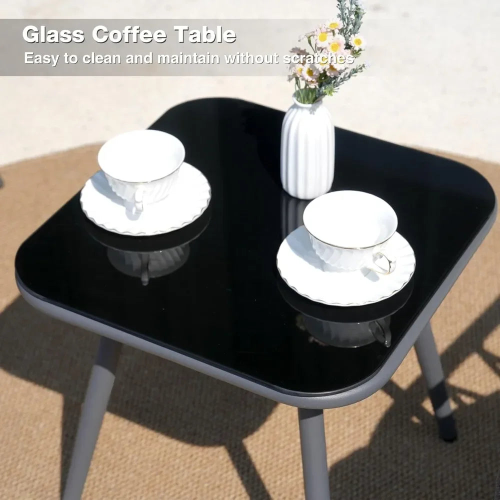 3 Piece Patio Bistro Set Outdoor Furniture Woven Rope Chairs Small Spaces