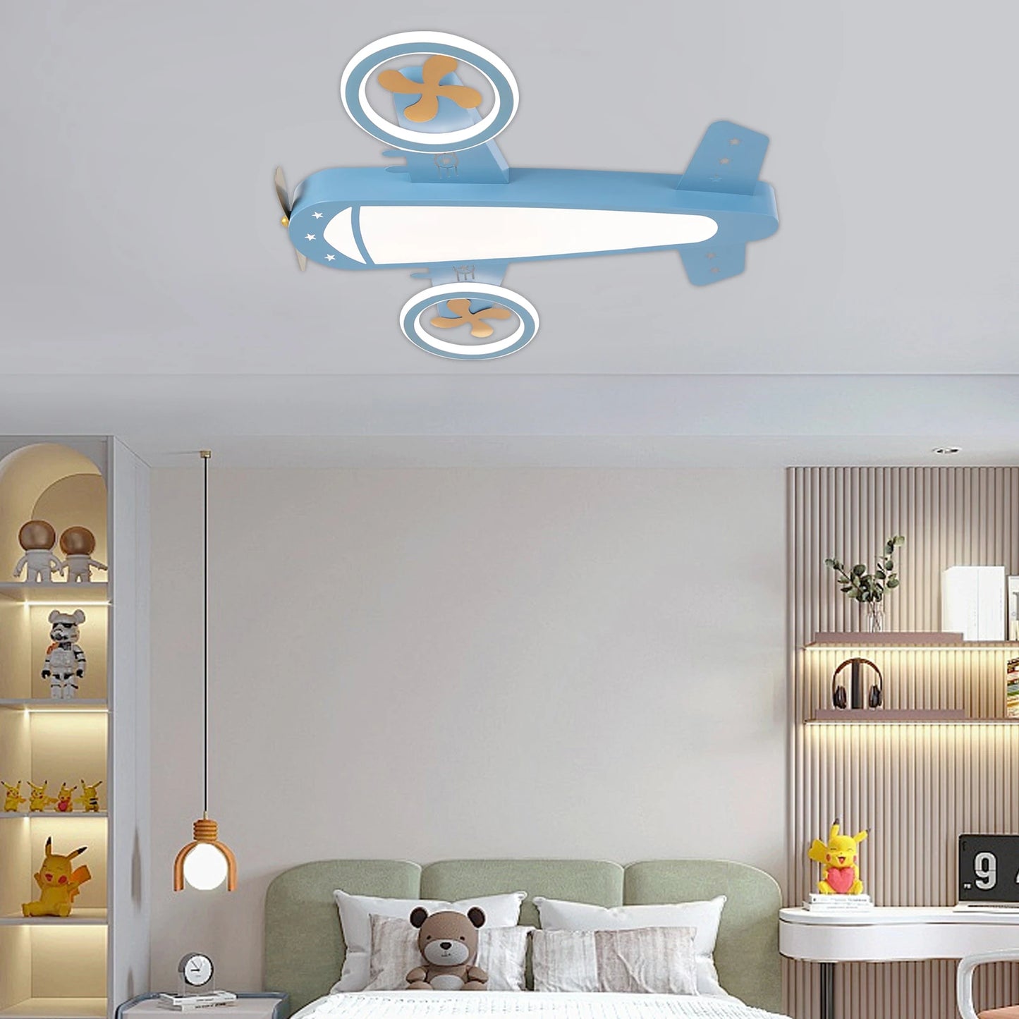 Dimmable Remote Control LED Ceiling Light Fixture with Fans for Bedroom